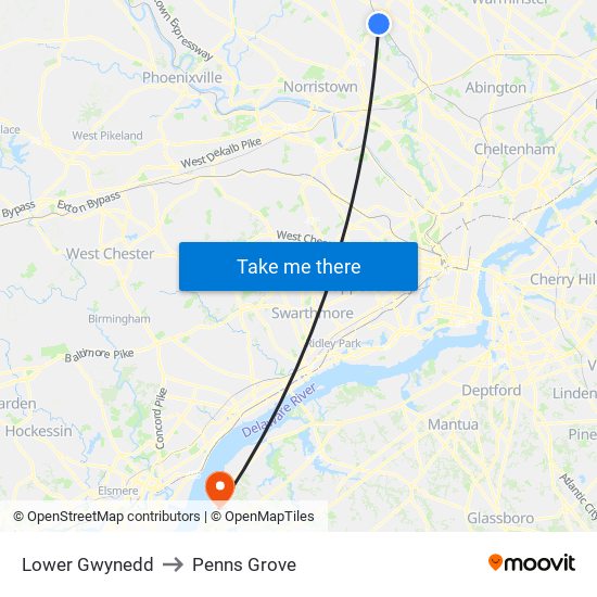 Lower Gwynedd to Penns Grove map