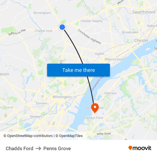 Chadds Ford to Penns Grove map