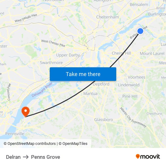 Delran to Penns Grove map