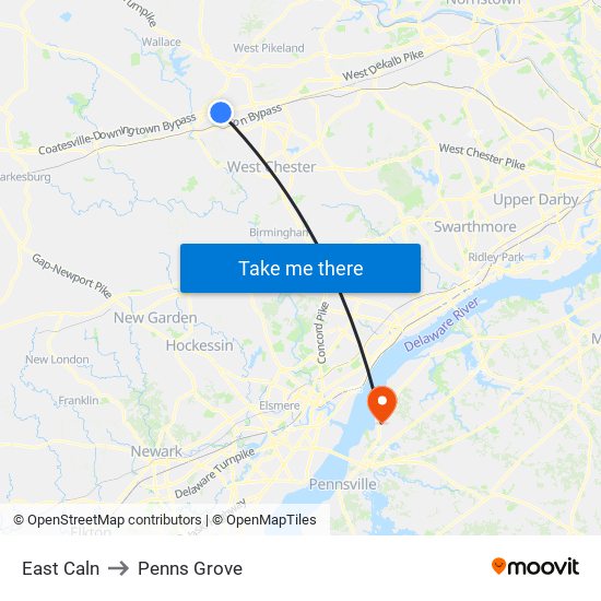East Caln to Penns Grove map
