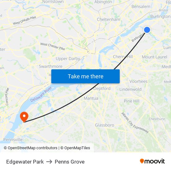 Edgewater Park to Penns Grove map