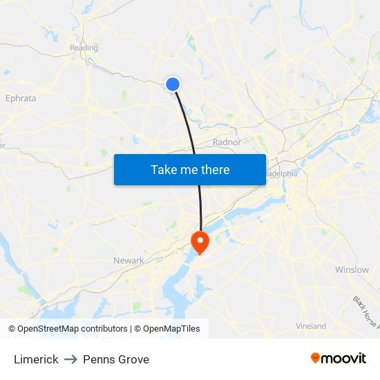 Limerick to Penns Grove map