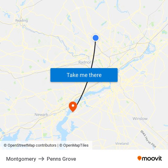 Montgomery to Penns Grove map