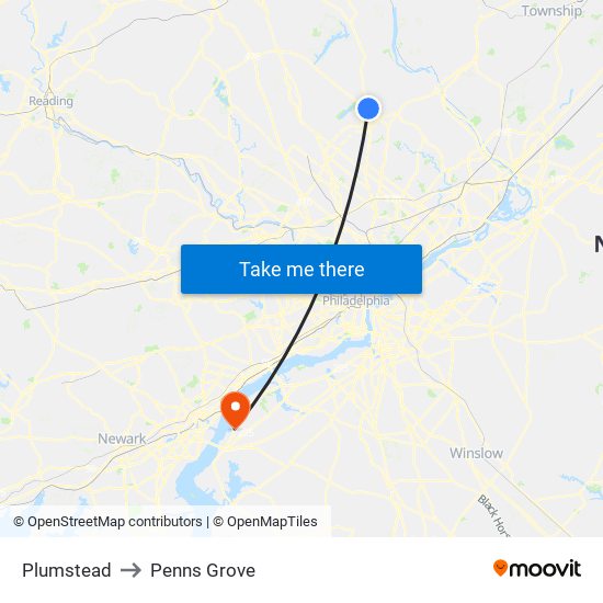 Plumstead to Penns Grove map