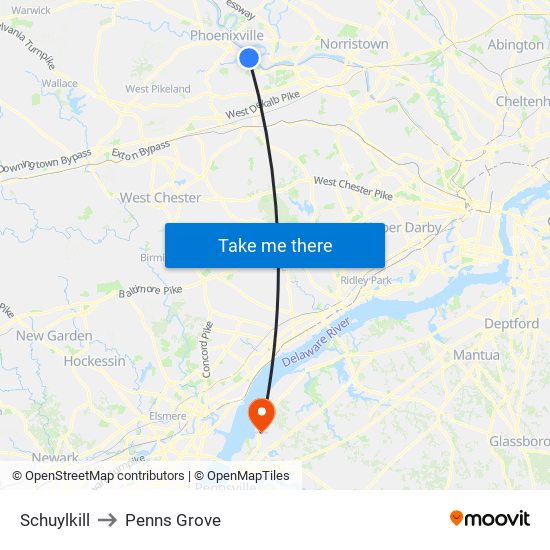 Schuylkill to Penns Grove map
