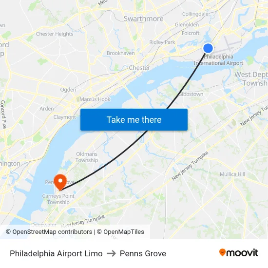 Philadelphia Airport Limo to Penns Grove map