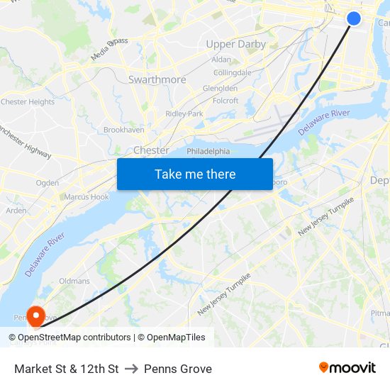 Market St & 12th St to Penns Grove map