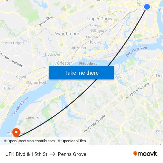 JFK Blvd & 15th St to Penns Grove map