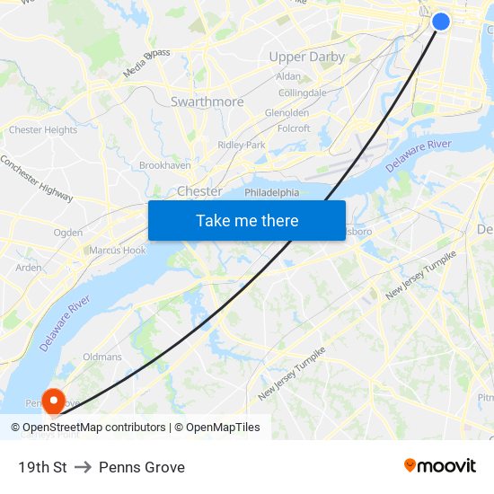 19th St to Penns Grove map