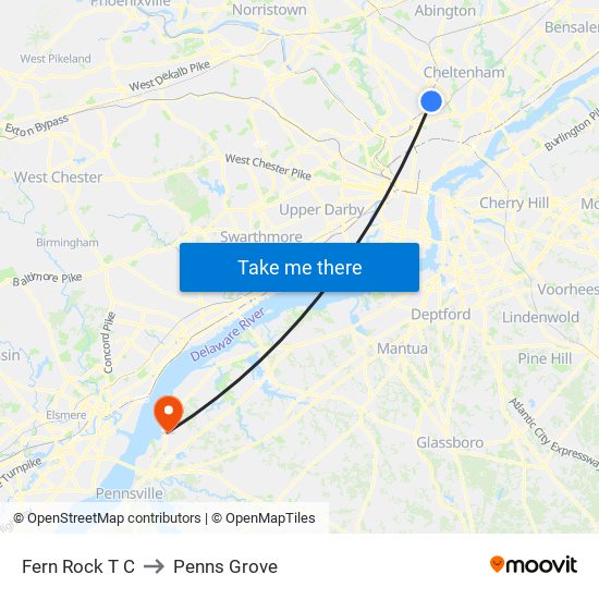 Fern Rock T C to Penns Grove map
