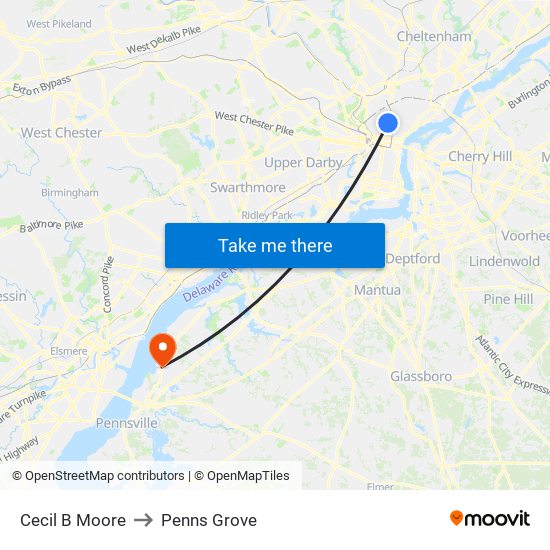Cecil B Moore to Penns Grove map