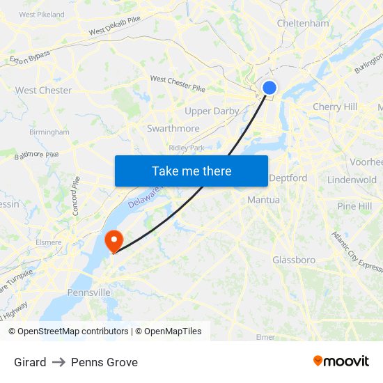 Girard to Penns Grove map