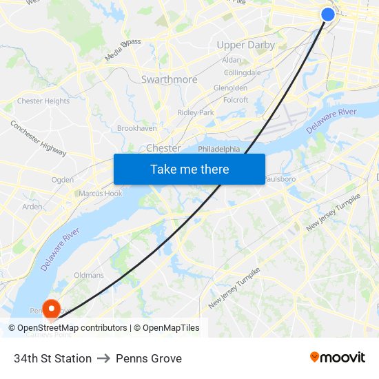 34th St Station to Penns Grove map