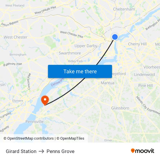 Girard Station to Penns Grove map