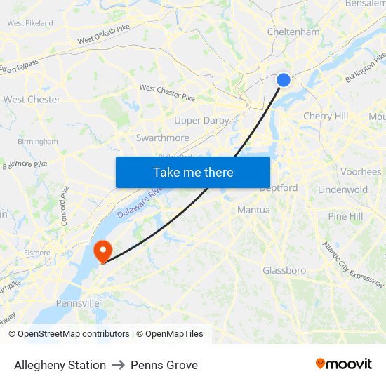Allegheny Station to Penns Grove map