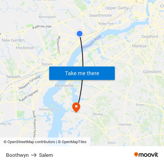 Boothwyn to Salem map