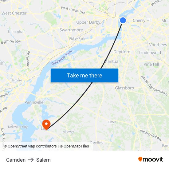 Camden to Salem map