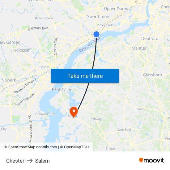 Chester to Salem map
