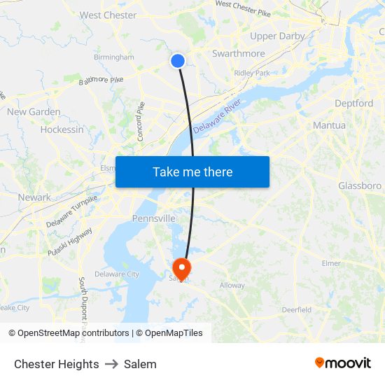 Chester Heights to Salem map