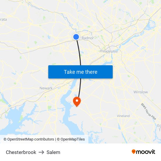 Chesterbrook to Salem map