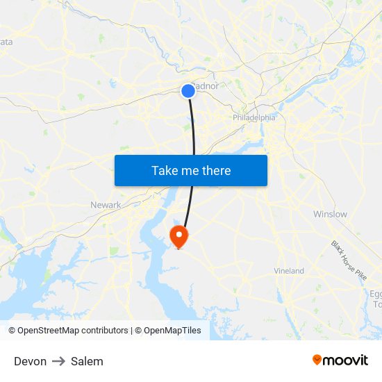 Devon to Salem map