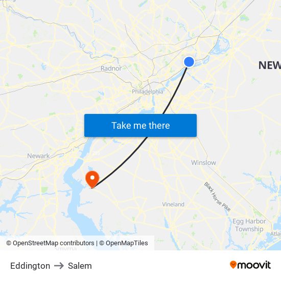 Eddington to Salem map