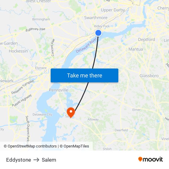 Eddystone to Salem map