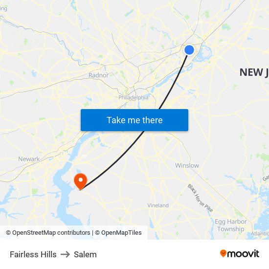 Fairless Hills to Salem map