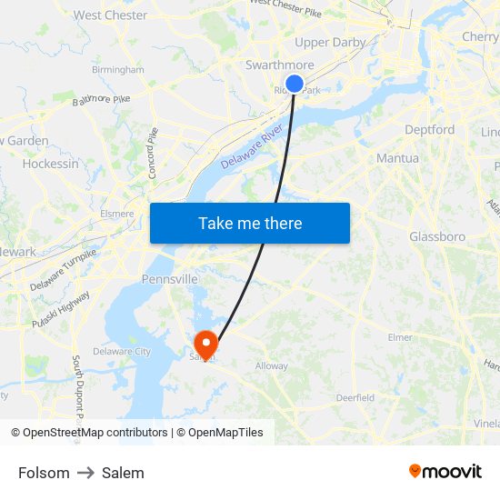 Folsom to Salem map