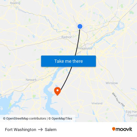 Fort Washington to Salem map