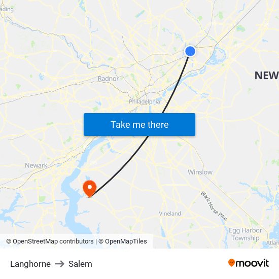 Langhorne to Salem map