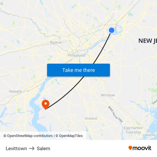 Levittown to Salem map