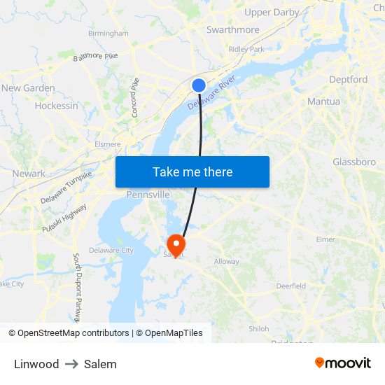 Linwood to Salem map