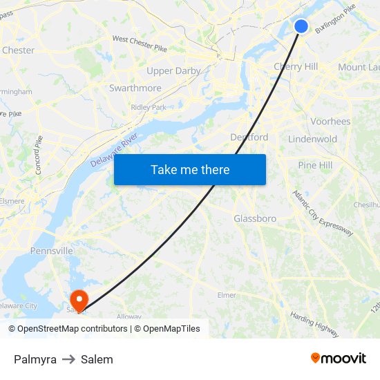 Palmyra to Salem map