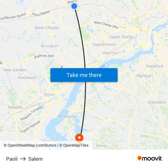 Paoli to Salem map