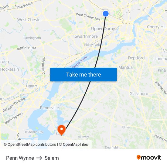 Penn Wynne to Salem map