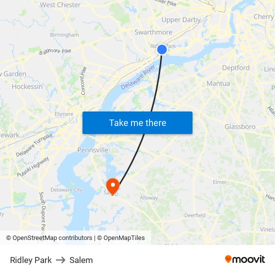 Ridley Park to Salem map