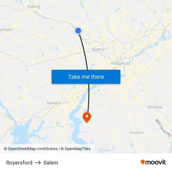 Royersford to Salem map