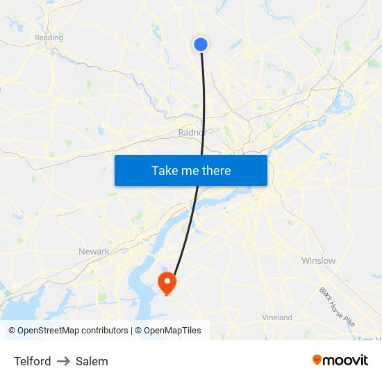 Telford to Salem map