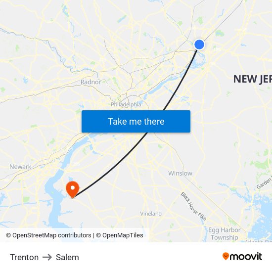 Trenton to Salem map