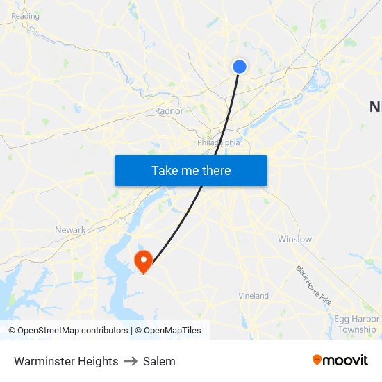 Warminster Heights to Salem map