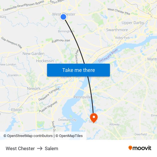 West Chester to Salem map