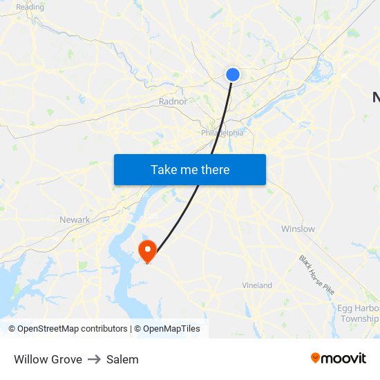 Willow Grove to Salem map