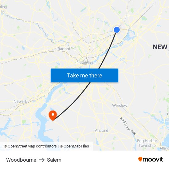 Woodbourne to Salem map