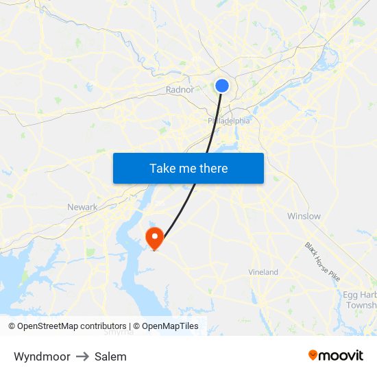 Wyndmoor to Salem map