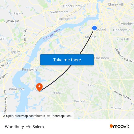 Woodbury to Salem map