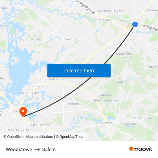Woodstown to Salem map