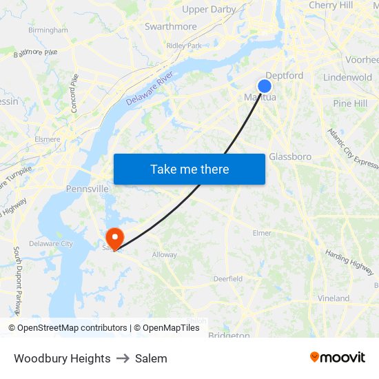 Woodbury Heights to Salem map