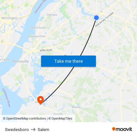 Swedesboro to Salem map