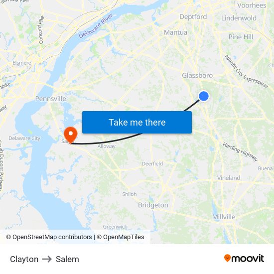 Clayton to Salem map